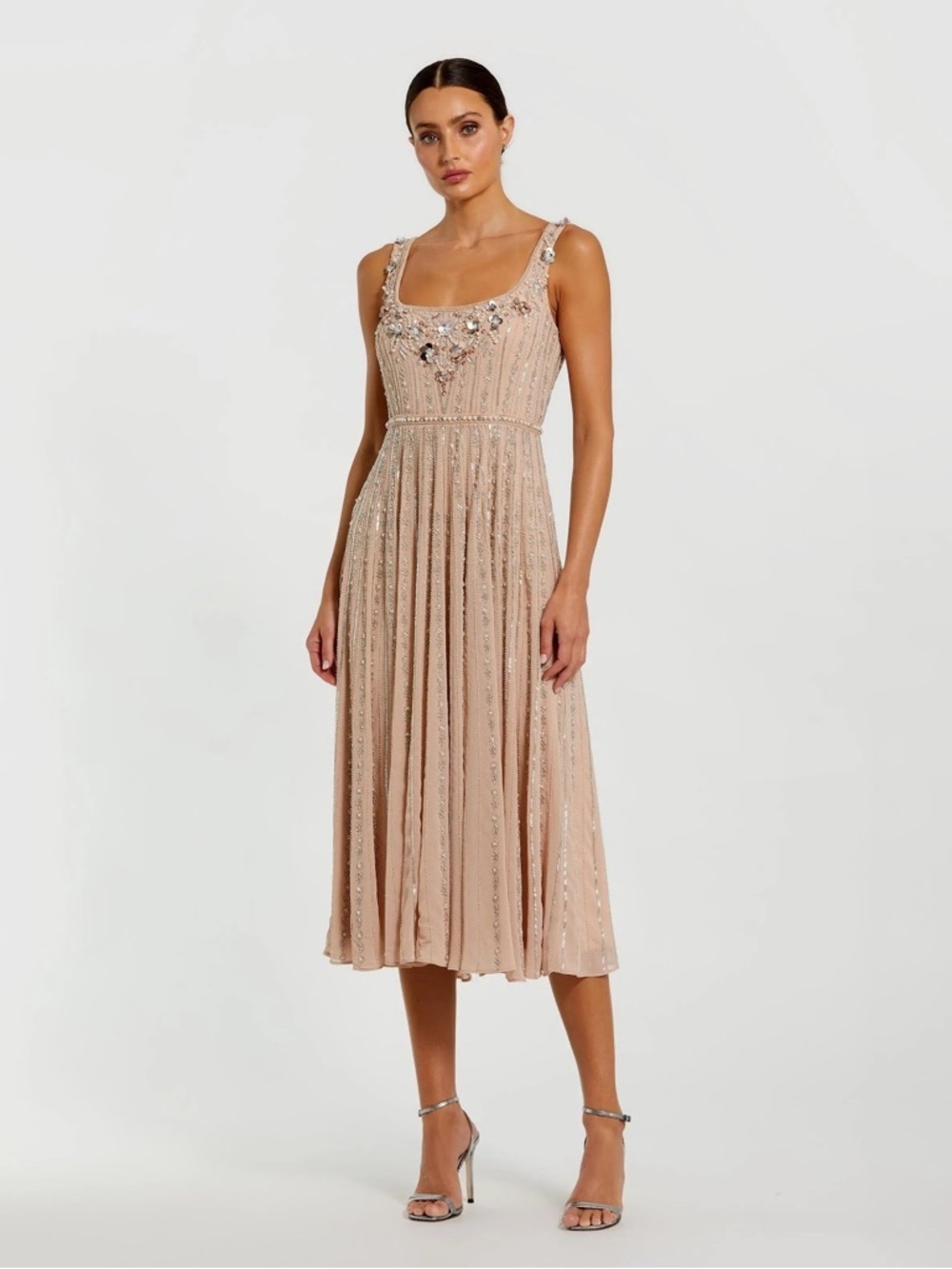 Mac Duggal 94155 Pink Sleeveless Scoop Neck Embellished Midi Dress Size 14 NWT
